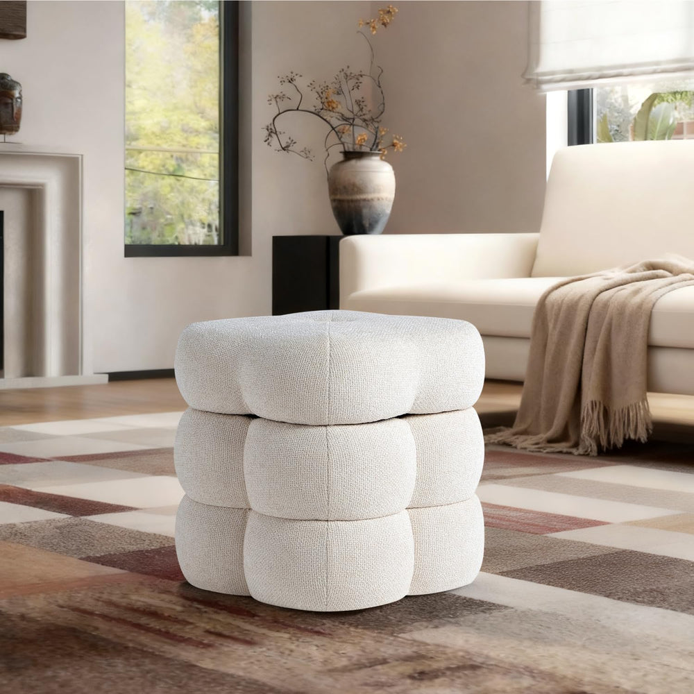 Get Set Style 360° Swivel Flower Ottoman, Linen Vanity Stool Footrest with 30...
