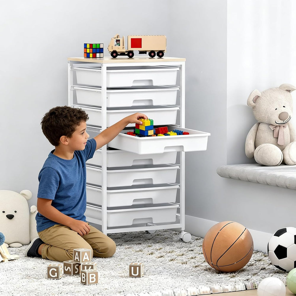 SYKIARIOL Rolling Storage Cart with Drawers, 8 Drawers Utility Cart,White