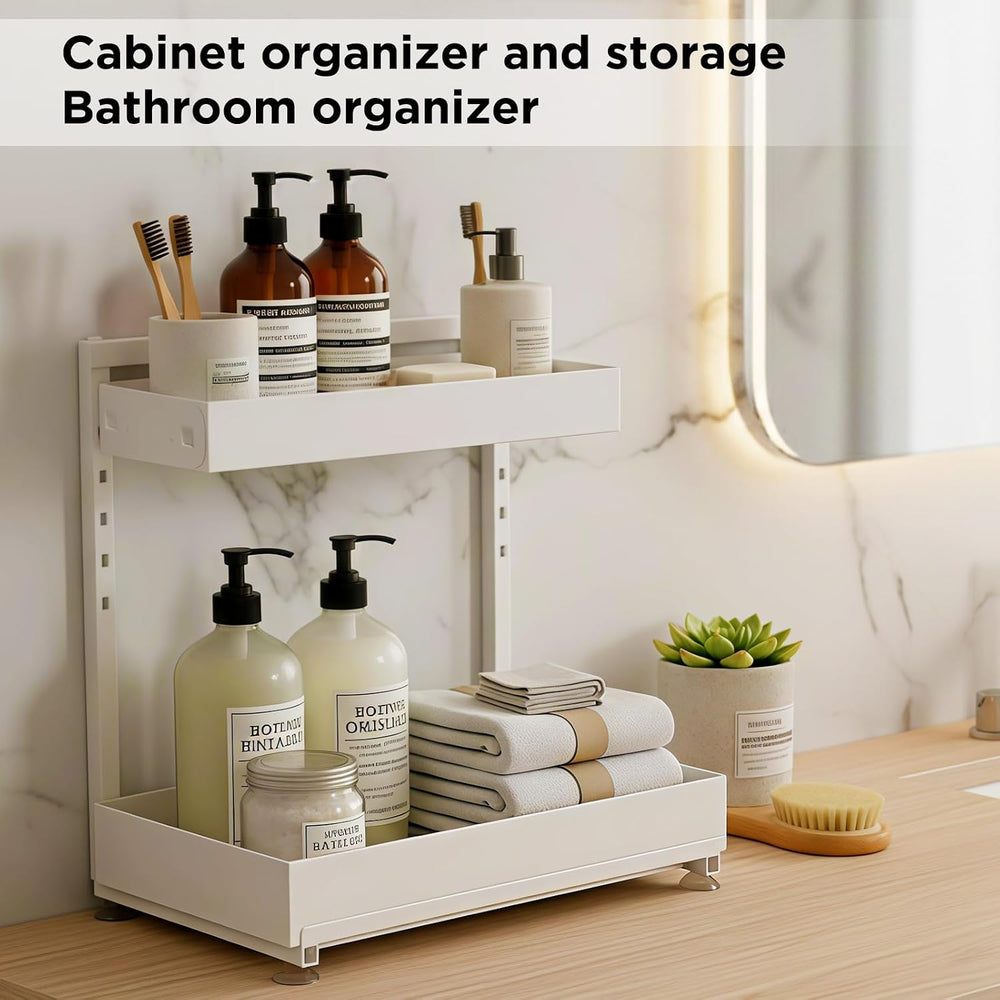 Under Sink Organizer Bathroom Kitchen: 2 Pack 2 Tier Metal Under Cabinet Stor...
