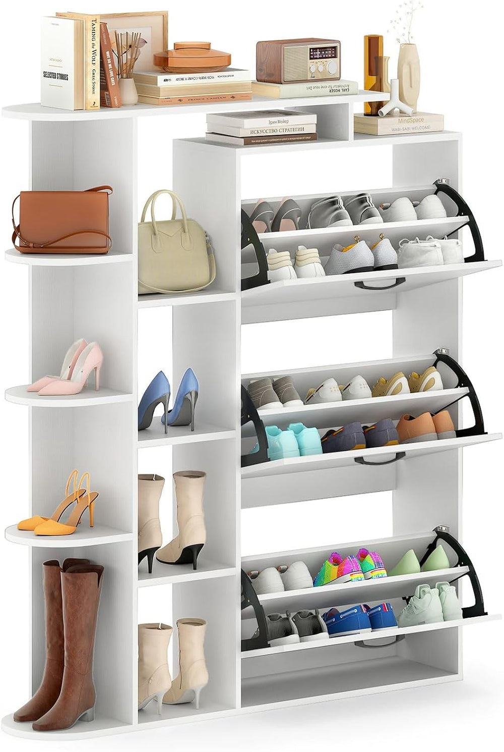 GOFLAME Shoe Storage Cabinet with 3 Flip Drawers, Modern Shoe Rack Organizer ...