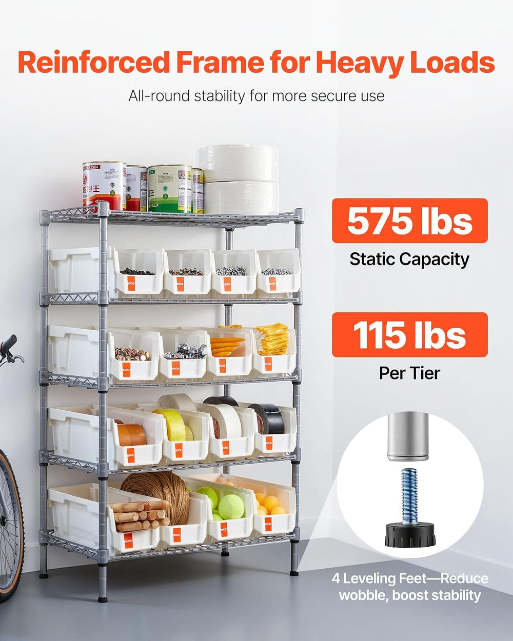 VEVOR 5-Tier Rolling Bin Storage Rack, 16 Organizer Bins, Bin Rack Storage St...