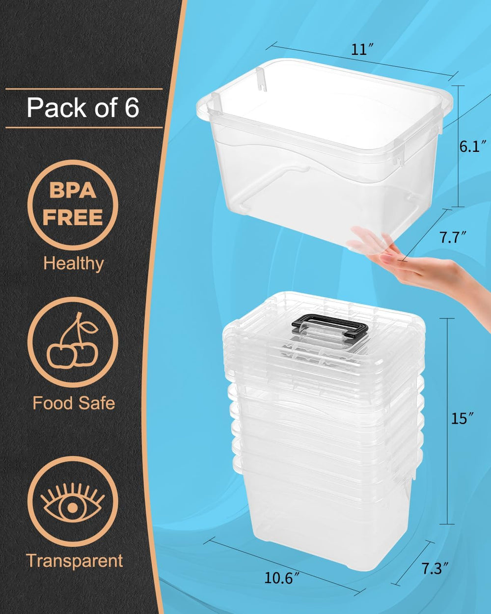EOENVIVS Plastic Storage Bins with Lids 6 Packs, 7 Quart Storage Organizer Bi...