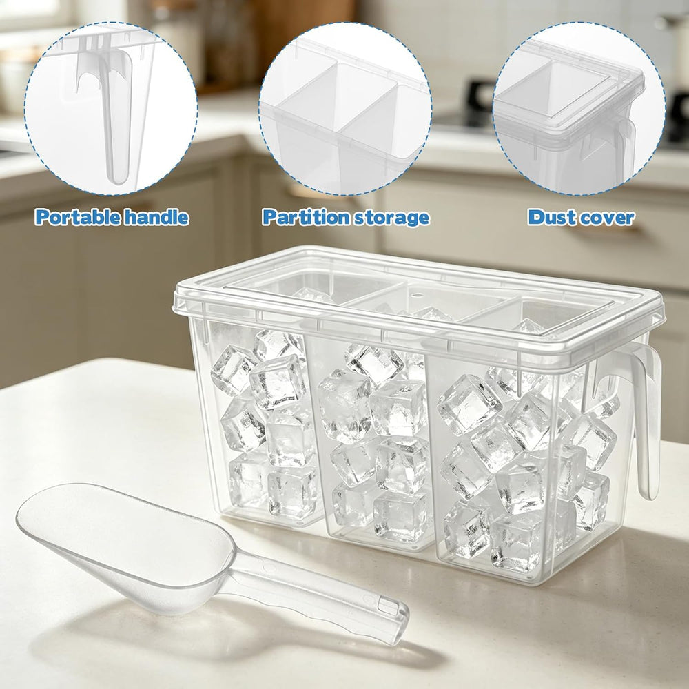 CIEOVO 2 Set 3 Divided Ice Bin for Freezer with Lid and 2 Scoop Set Plastic F...