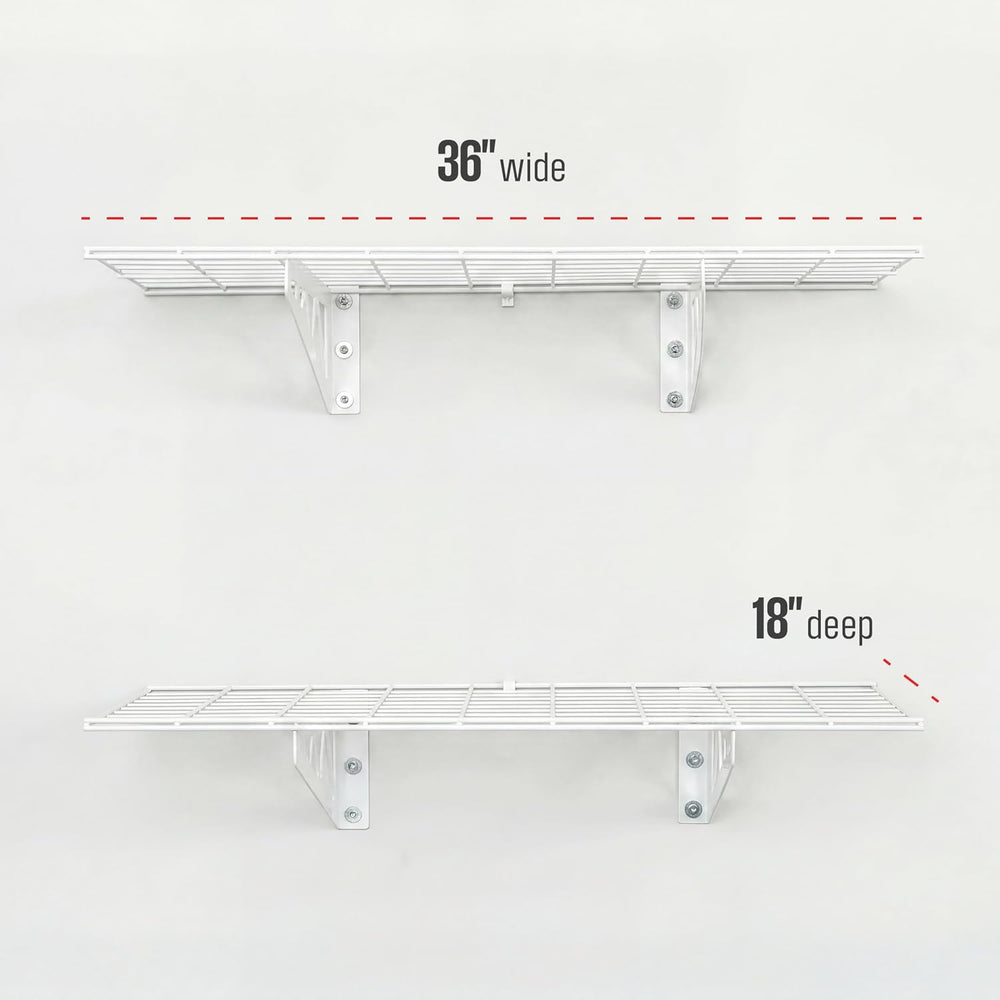 SafeRacks Steel Garage Wall Shelves 2-Pk w/Hooks, 500lb, White (18x36)