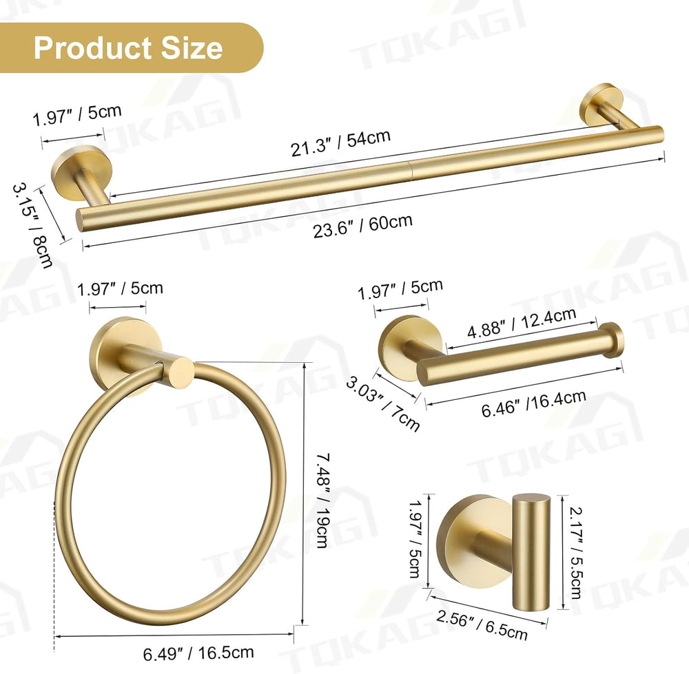 TQKAG 5 Piece Bathroom Accessories Set Brushed Gold Bathroom Hardware Set 23....