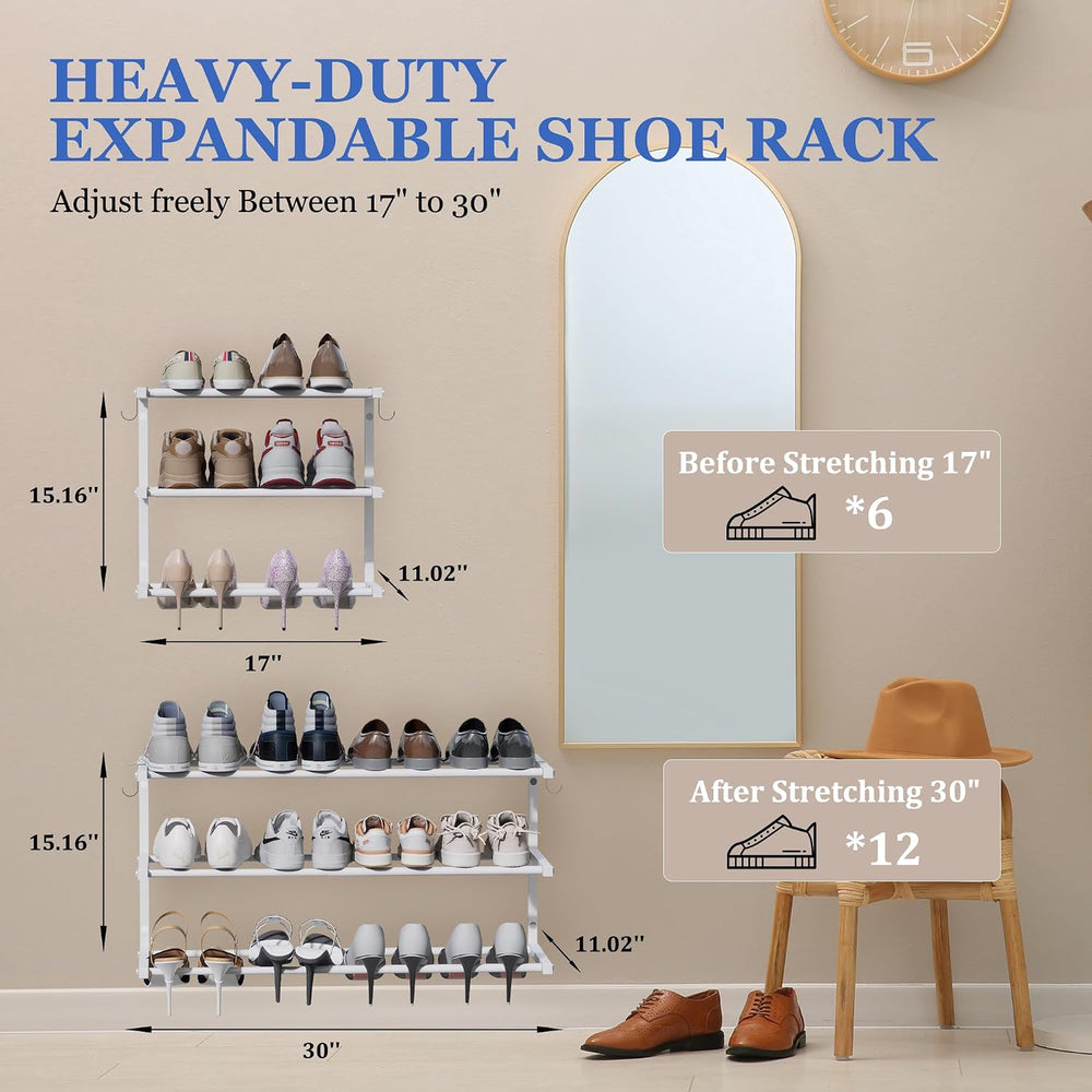 3 Pack Wall Mounted Shoe Rack, 3 Tier Hanging Shoe Rack Holds 36 Pairs, 17&qu...