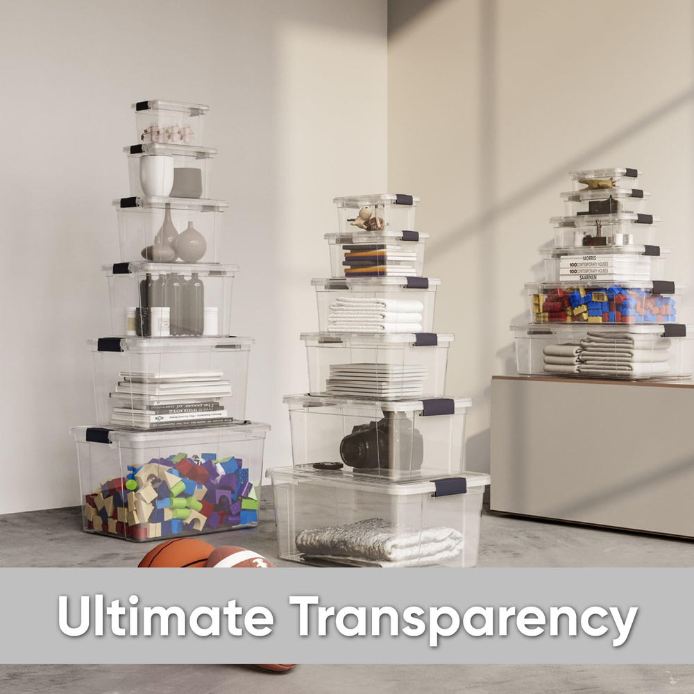 Superio 7.4 Quart Clear Plastic Storage Bin with Lid, Stackable Organizer Box...