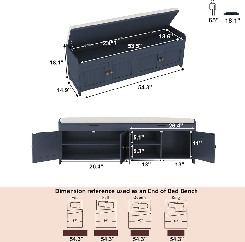 HOMEFORT 54.4" Shoe Bench with Lift Top Storage, Entryway Bench with Cus...