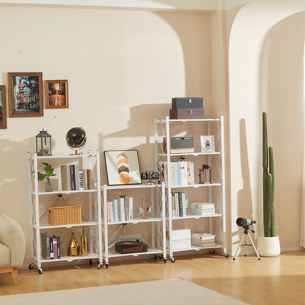 DEANIC 5 Tier Foldable Storage Shelves with Wheels, Large Capacity Shelving U...