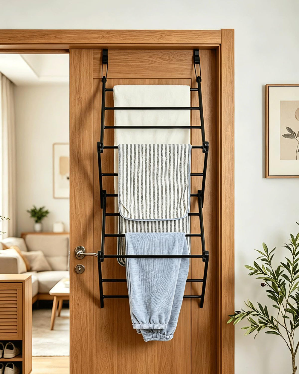 JS HANGER Over The Door Drying Rack, Foldable Hanging Clothes Drying Rack wit...