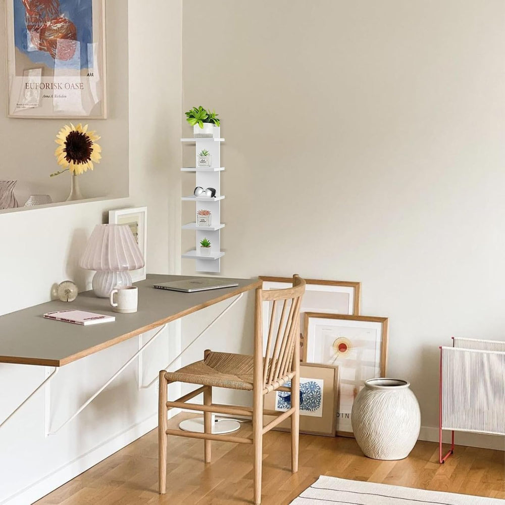 5 Tier Wall Shelf Unit - Lack Floating Shelf White，2 Pack - Narrow Smooth Lam...