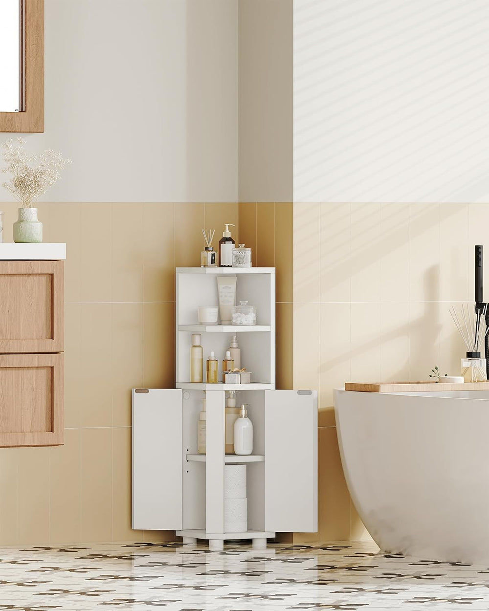 Hzuaneri Corner Cabinet, Small Bathroom Corner Cabinet with Doors