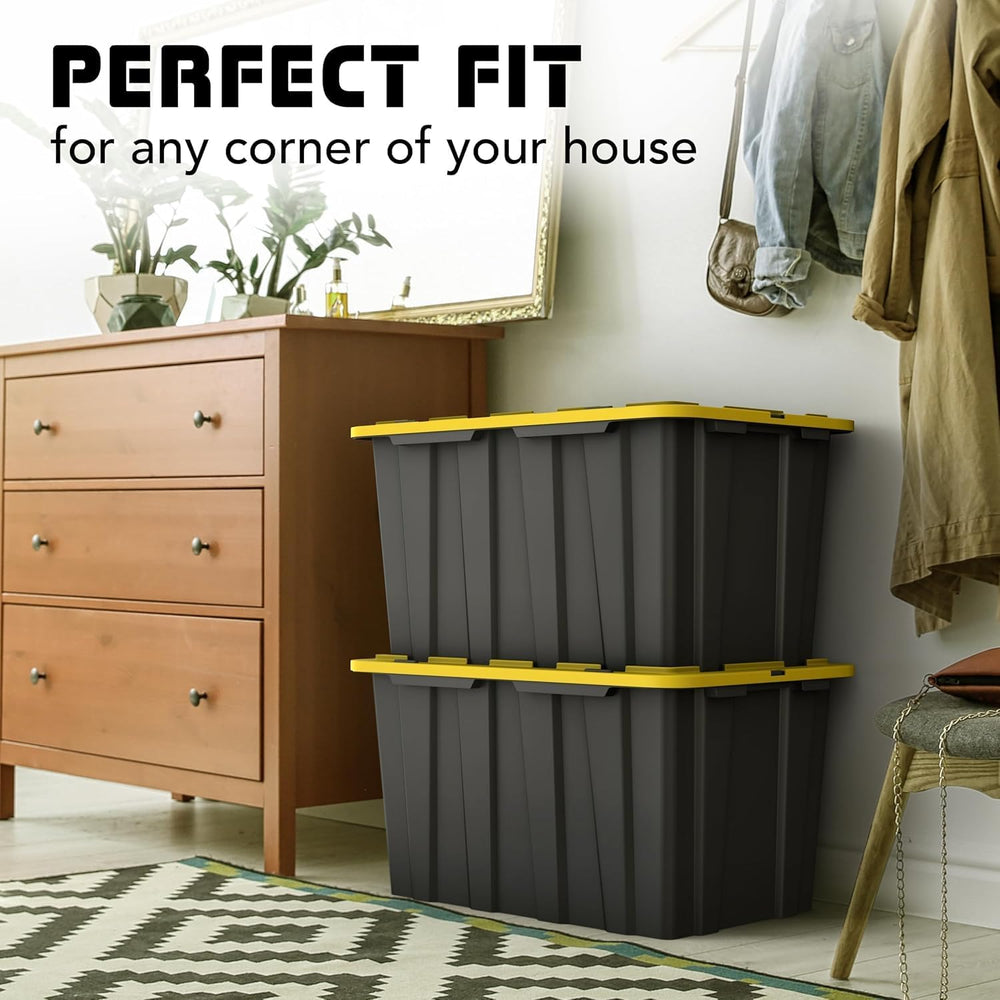 4 PACK of 17 Gallon Large Black & Yellow Storage Bins | Plastic Tote Orga...
