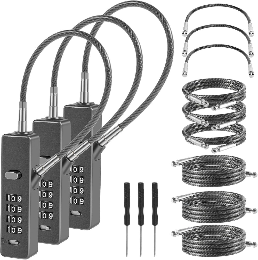 3Pack Wire Padlock Snowboard Lock, Combination Cable Lock, 4-Digit Ski Lock w...