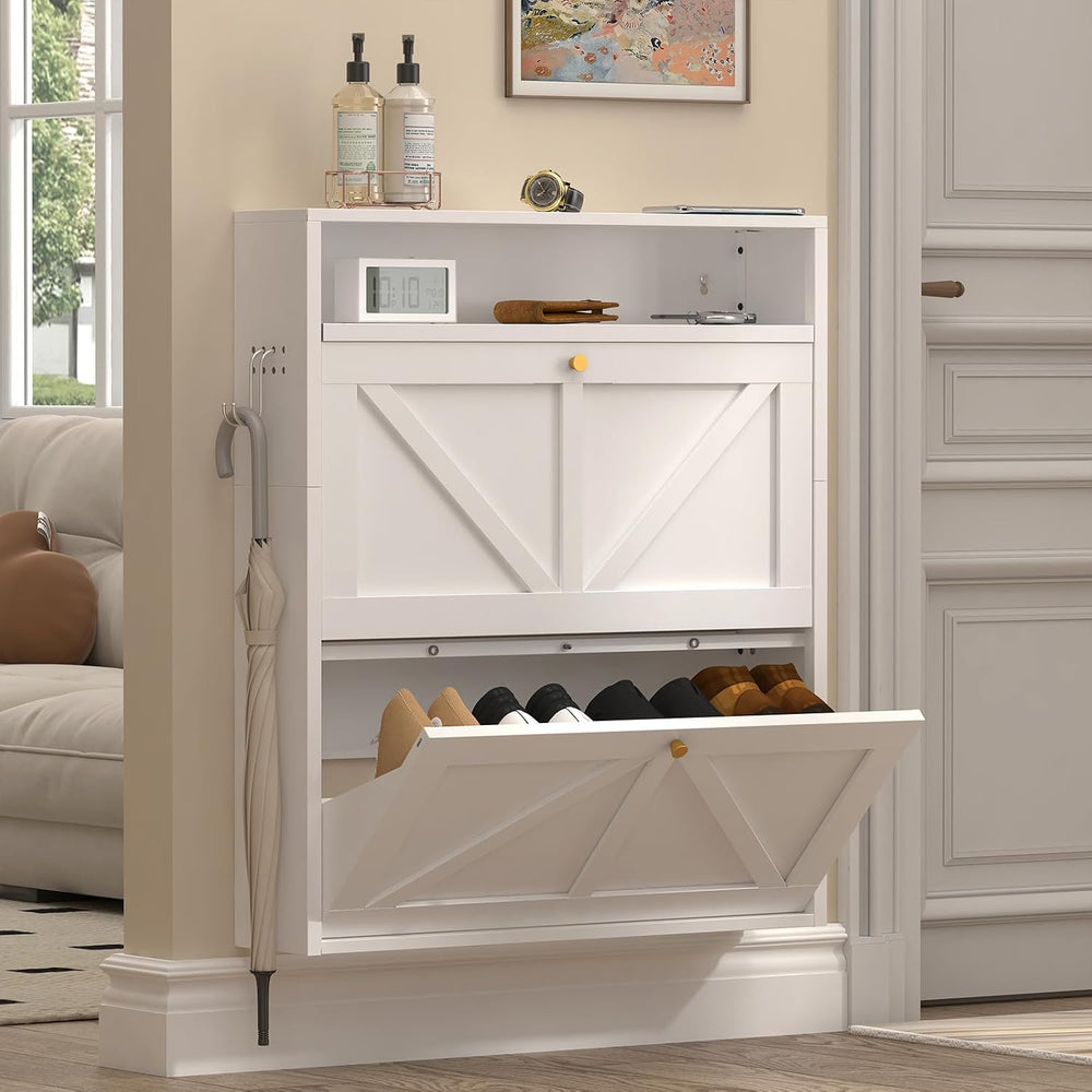 Metal Hidden Shoe Rack, 2 Flip Floating Shoe Storage Wall Mounted, Ultra Slim...