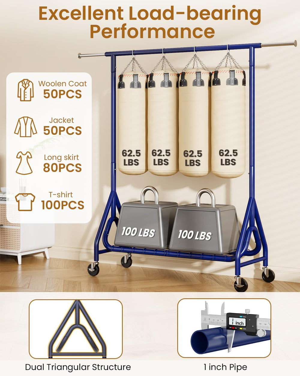 Heavy Duty Clothing Rack, Metal Clothes Rack Load 450 LBS, Rolling Coat Racks...