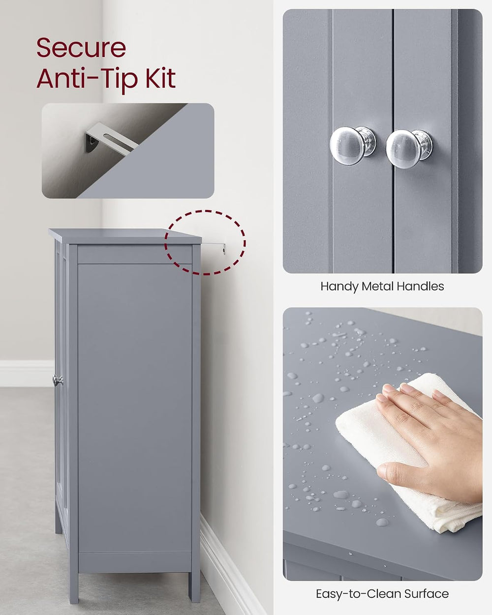 VASAGLE Bathroom Floor Storage Cabinet,2 Adjustable Shelves,Dove Gray