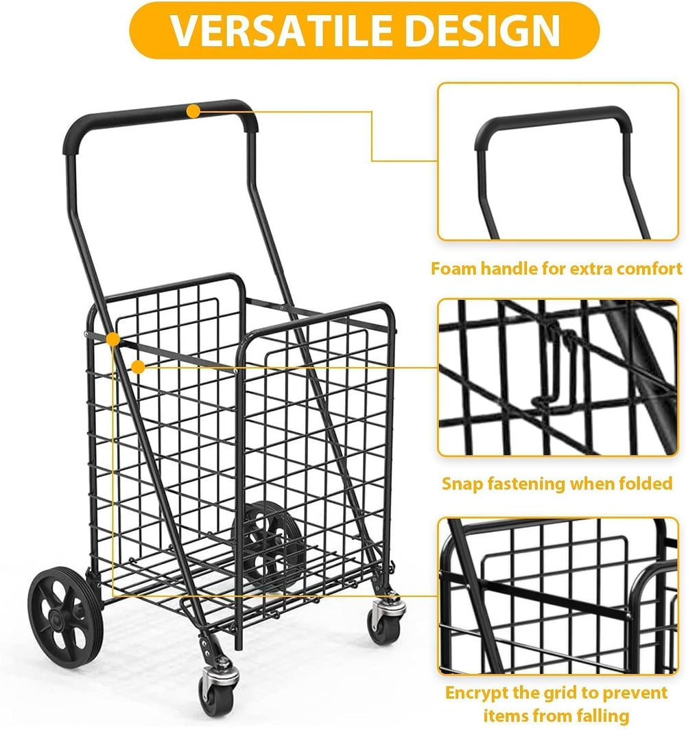 Kiffler Grocery Shopping Cart with 360° Rolling Swivel Wheels, 100LBS Utility...