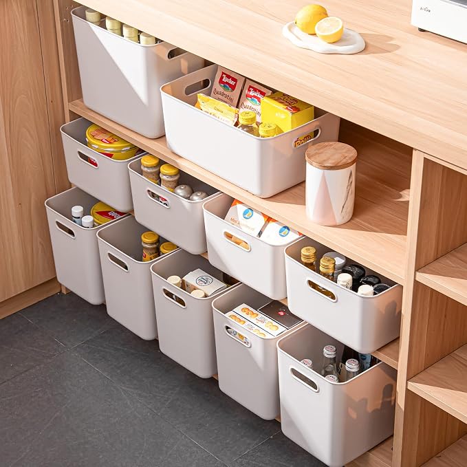 Plastic Storage Bins with lids, Storage Baskets, Container with handle