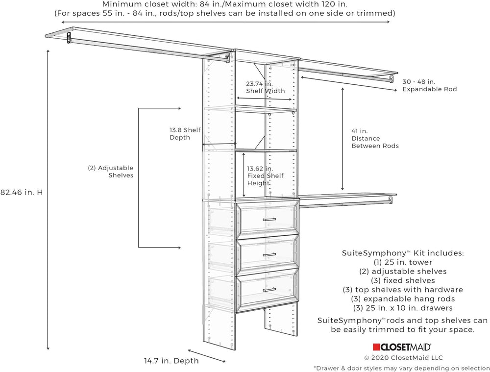 ClosetMaid 1932940 SuiteSymphony 25-Inch Closet Organizer Kit with Tower, 3 H...