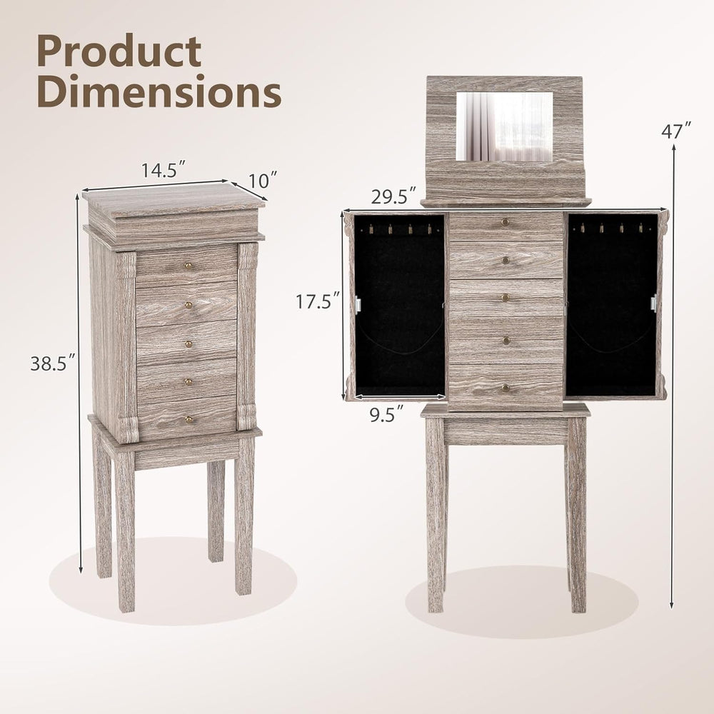 GIANTEX Standing Jewelry Cabinet, Flip Top Mirror, 5 Drawers & Swing Doors