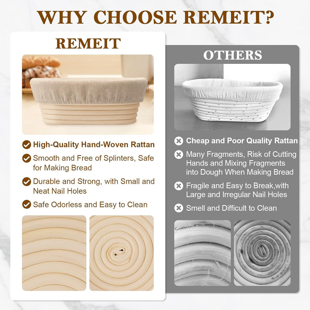 6 Pack 10 Inch Oval Banneton Bread Proofing Basket, Rattan Sourdough Bread Ba...
