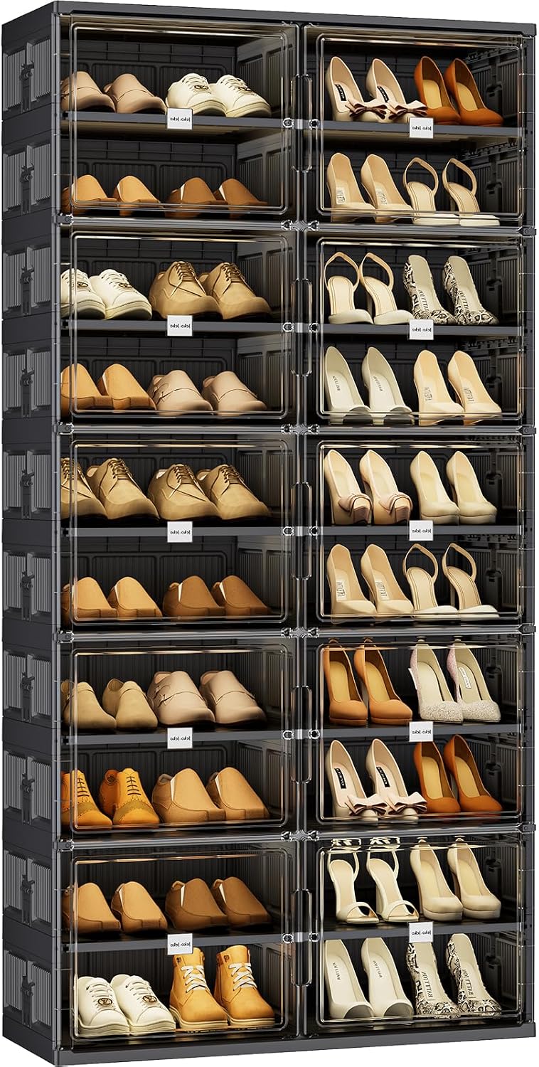 JEKO&JEKO 10-Tier Foldable Shoe Storage Cabinet with Magnetic Doors, Larg...