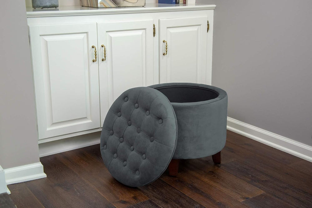Homepop Home Decor | Upholstered Round Velvet Tufted Foot Rest Ottoman | Otto...