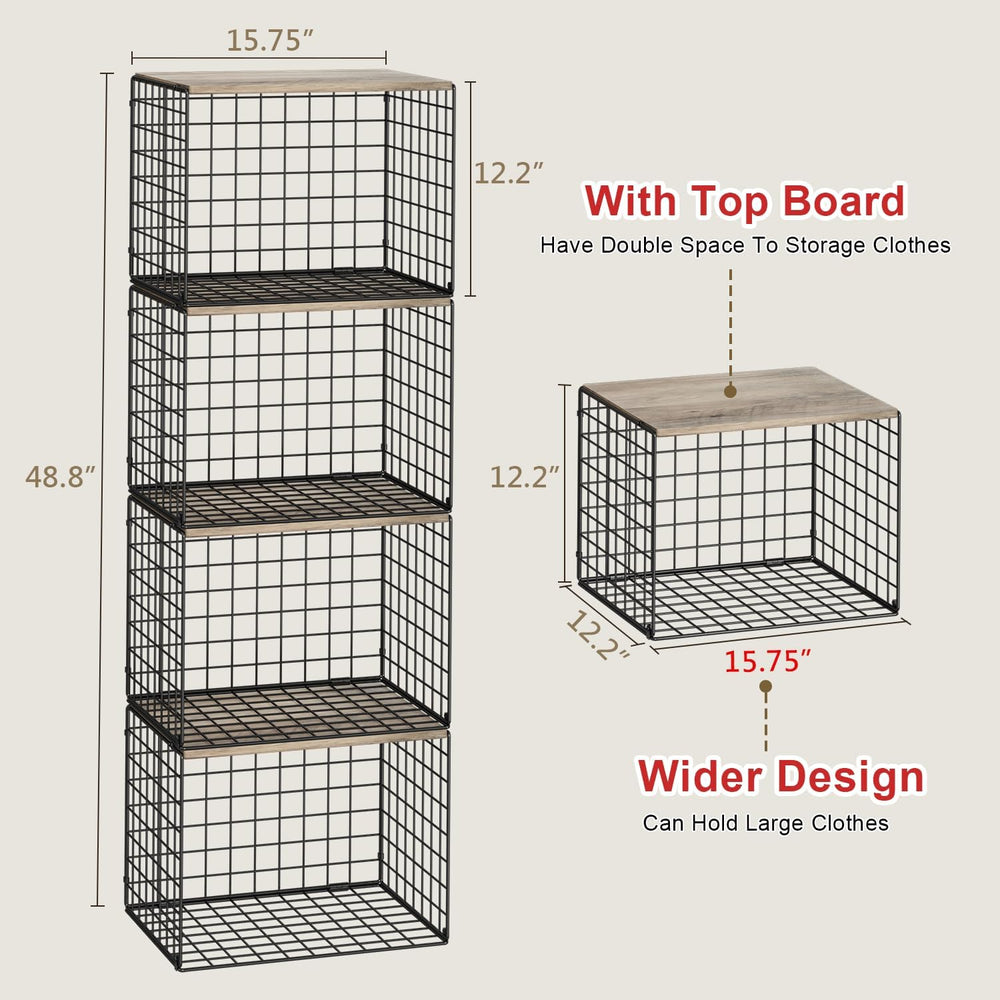 4PCS Wider Closet Organizers and Storage, Stackable Closet Shelf Organizer St...
