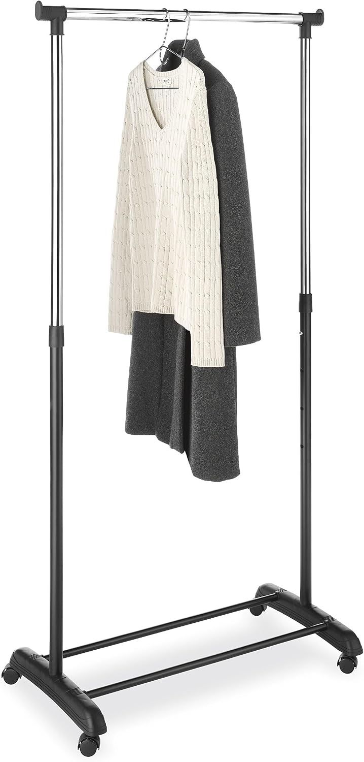 Whitmor Adjustable Garment Rack with Wheels, Rolling Clothes Rack for Hanging...