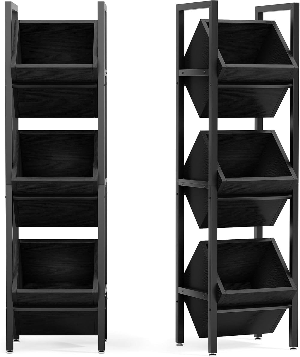 LITTLE TREE 3-Tier Basket Stand, Wooden Floor Stand Shelving Unit, Rustic Sta...