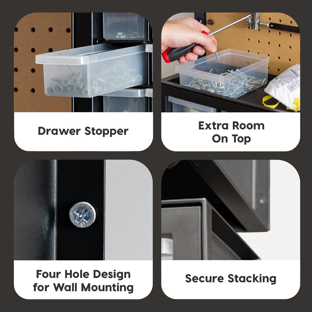 IRIS USA Plastic Storage Drawer Organizer, 10 Drawer Cabinet, 2 Pack, Black