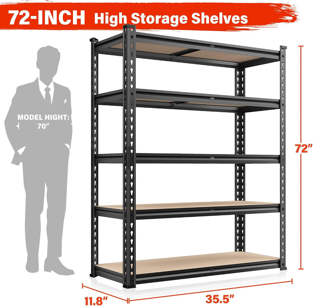 REIBII 72" Garage Shelving, Heavy Duty Storage Shelves 2000LBS, 5 Tier M...