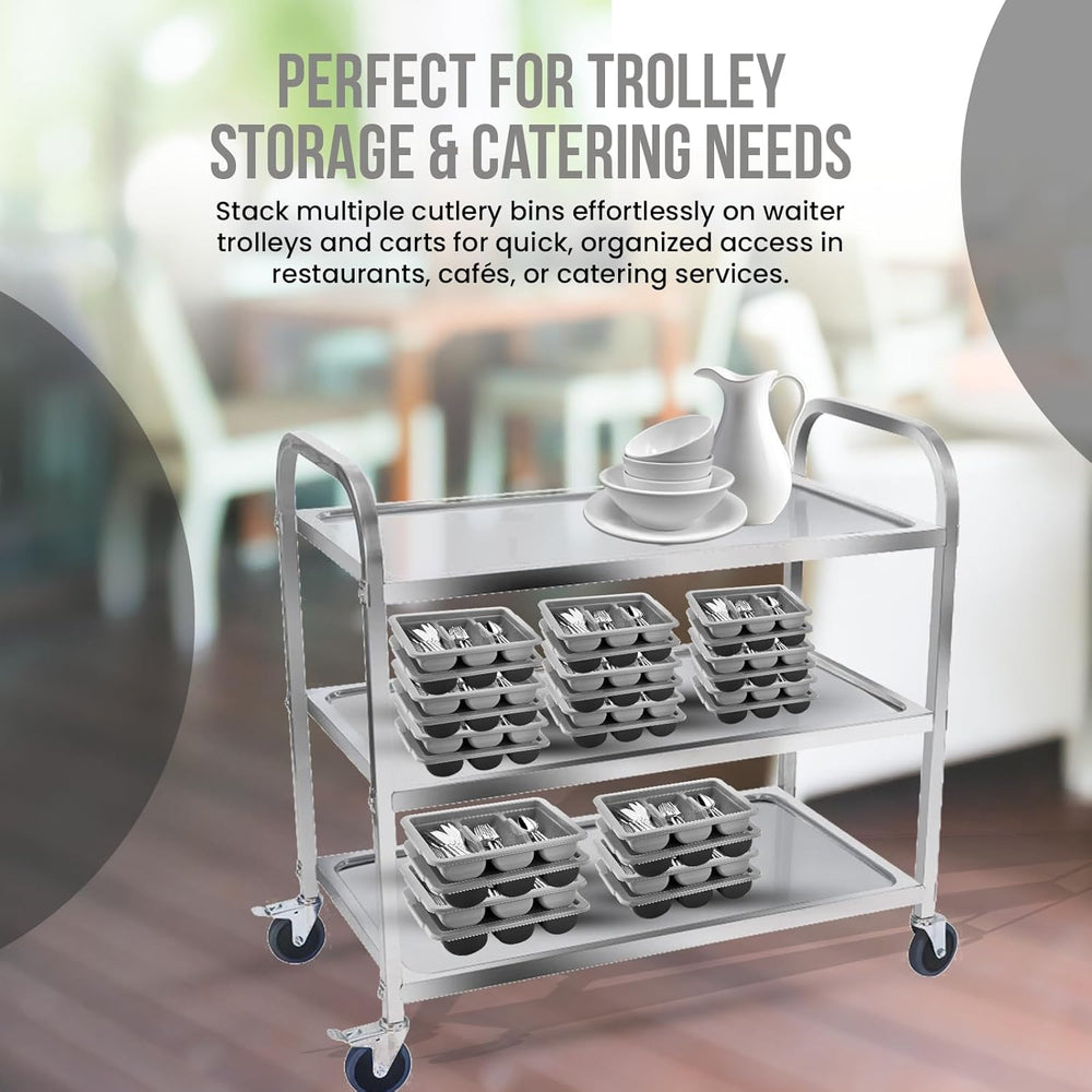 2 Pack - Cutlery Bin with Lid, Commercial 3-Compartment Flatware Tray with Co...
