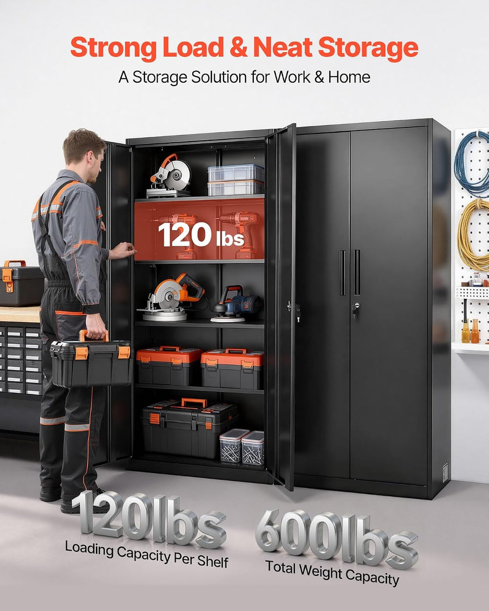 VEVOR Metal Storage Cabinet, 68.9 in Lockable Steel Garage Cabinet with 4 Adj...