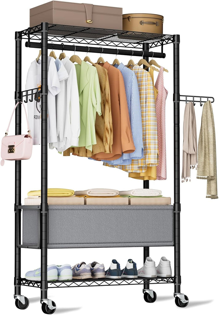 Golpart Heavy Duty Rolling Clothes Rack Wheels Portable Metal Garment Rack