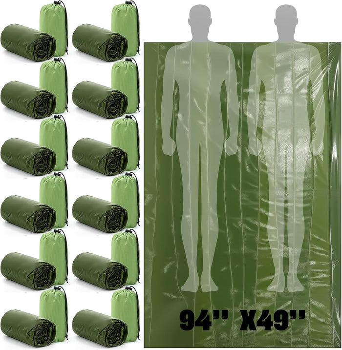 Mixweer 12 Pcs Emergency Sleeping Bag Portable Survival Thermal Bivy Sack Lightweight Emergency Shelter for Homeless People Waterproof Bivy Bag for Camping Hiking Adventure Outdoor, Green