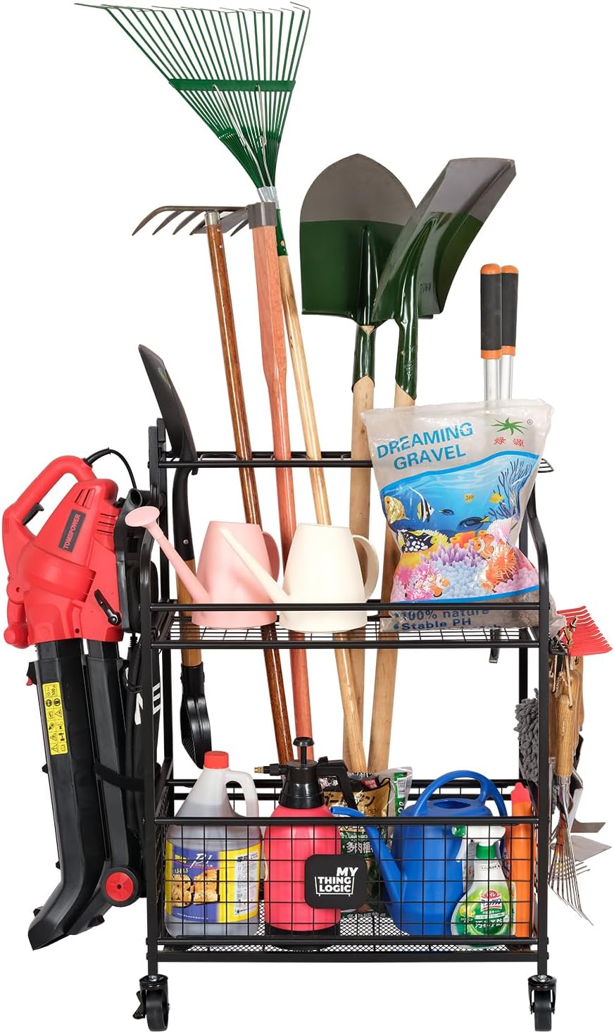 Mythinglogic Rolling Garden Tool Organizer for Garage, Yard and Lawn Tools