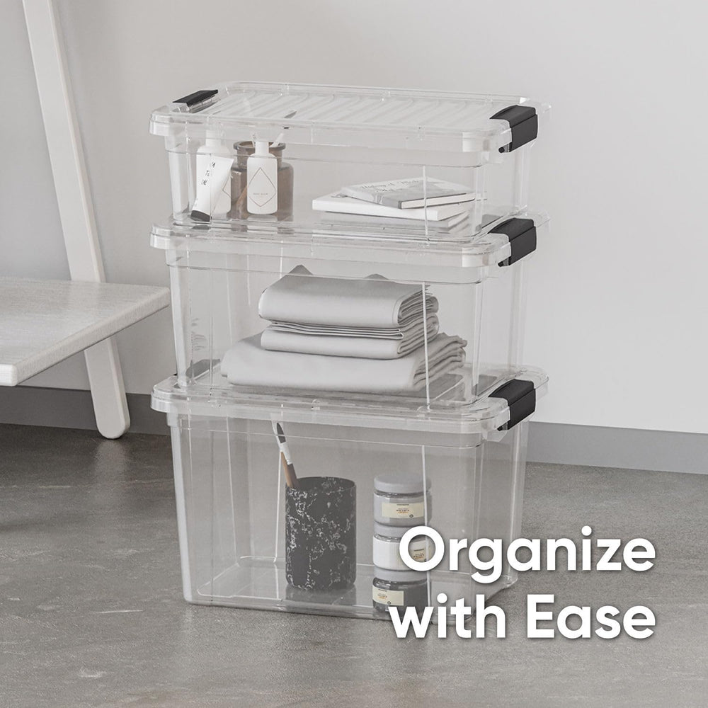 Superio 7.4 Quart Clear Plastic Storage Bin with Lid, Stackable Organizer Box...