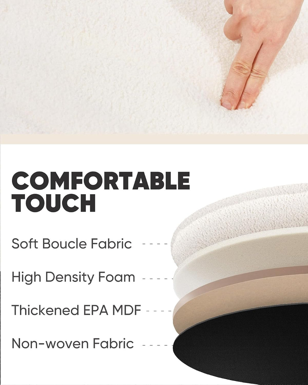 B FSOBEIIALEO 15" Boucle Storage Ottoman with Tray, Cream White, Set of 2