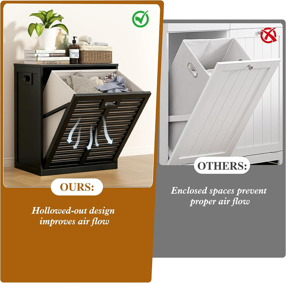VASMIA Tilt Out Laundry Hamper, Bamboo Laundry Cabinet with Hidden Removable ...