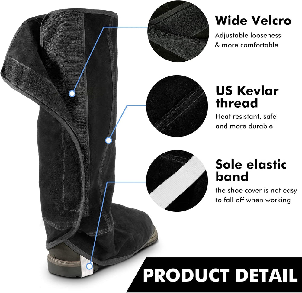 Leather Welding Spats+Welding Hood,Heat and Abrasion Resistant Welding Boot C...