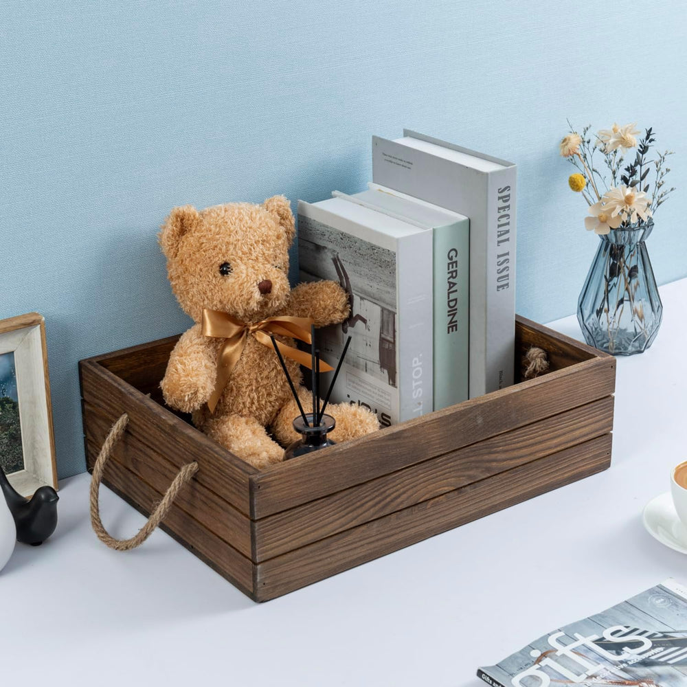MyGift 15 Inch Rustic Wood Storage Box, Farmhouse Crate with Handles