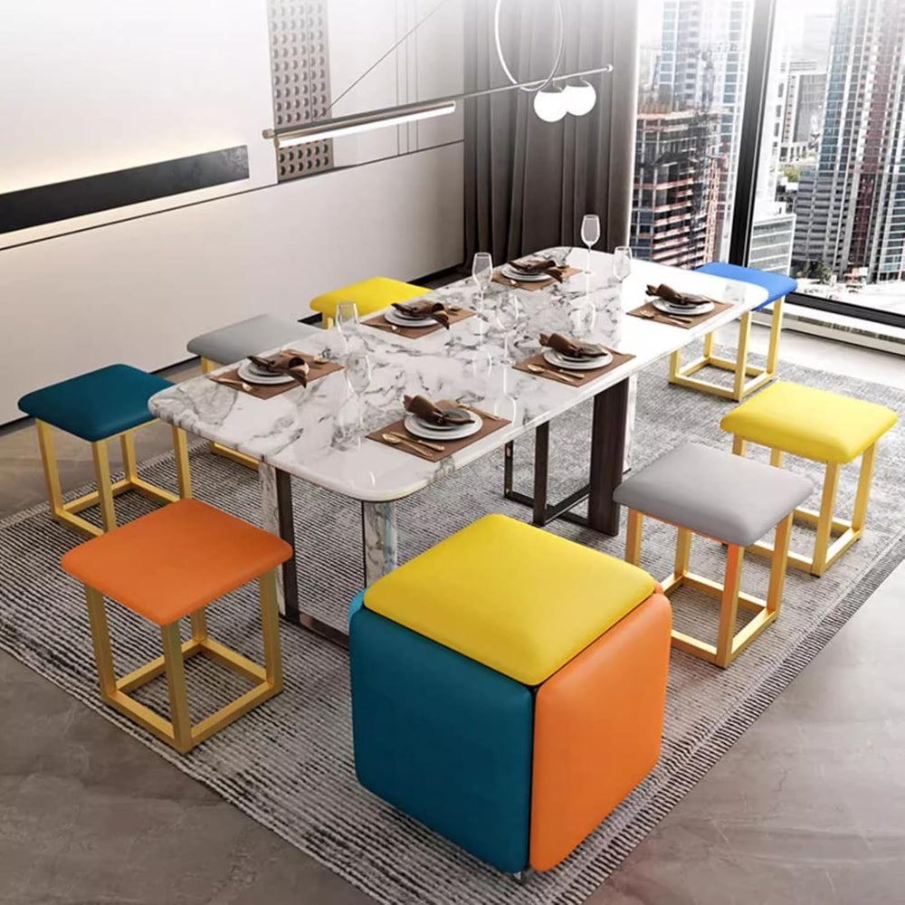 5 in 1 Nesting Ottoman Cube Chair, Movable Stackable Stools with Wheels, Squa...