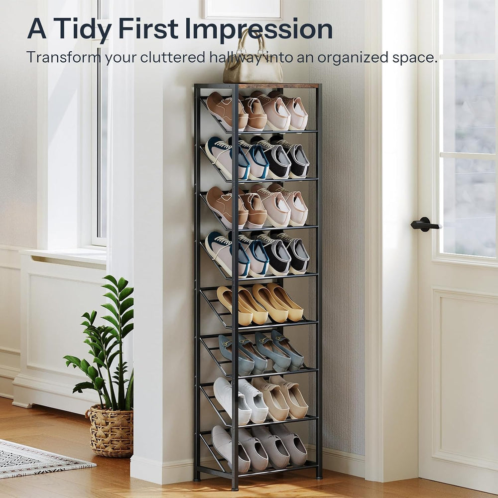 HOOBRO Narrow Shoe Rack for Small Spaces, Slanted Shoe Organizer for Entryway...
