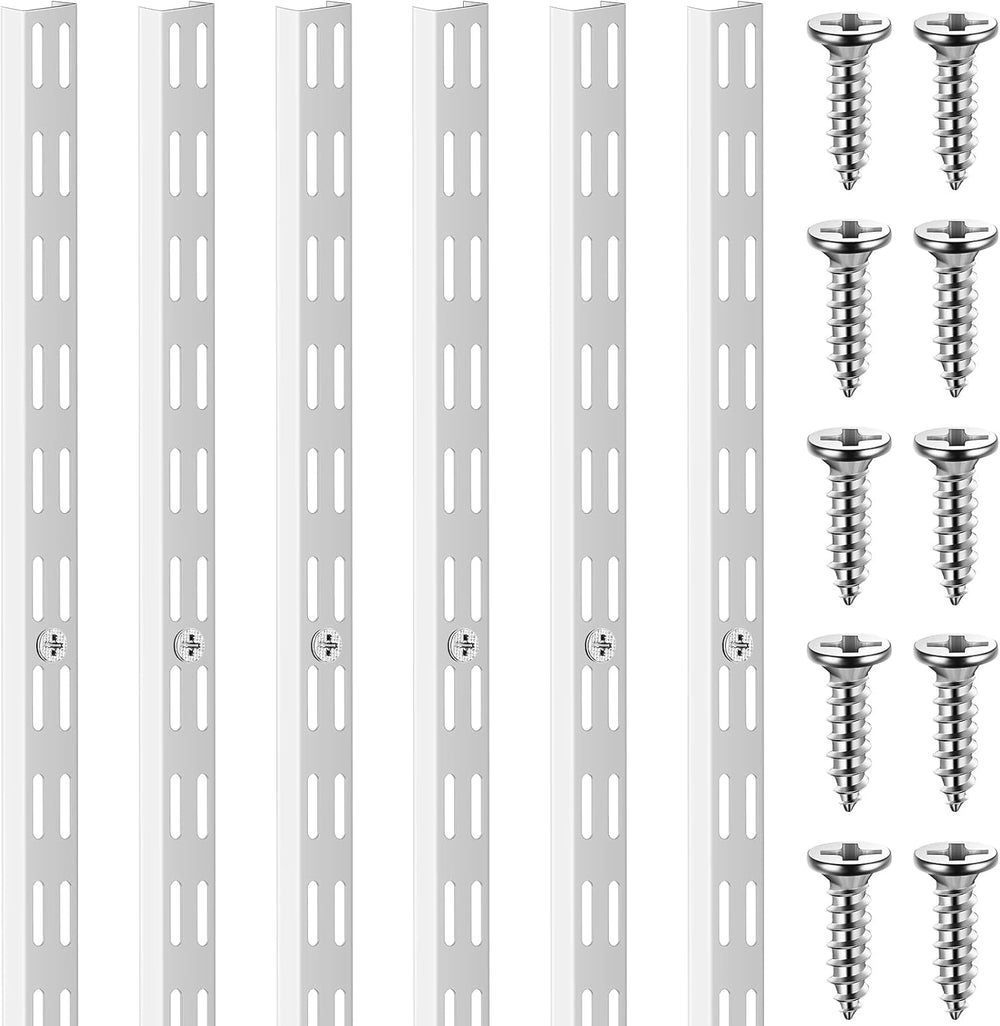 MorningRo 6 Pcs Dual Track Upright Wall Shelving System, White, 25 Inch
