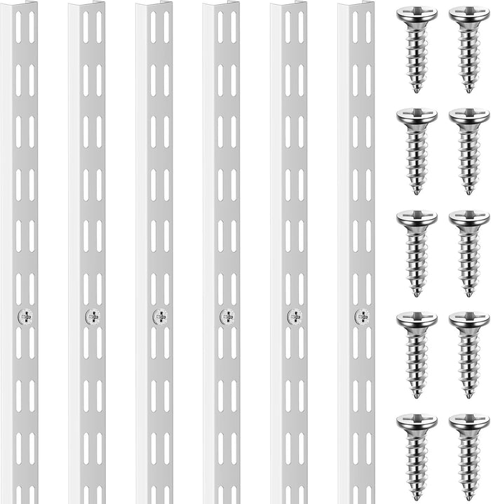 MorningRo 6 Pcs Dual Track Upright Wall Shelving System, White, 25 Inch