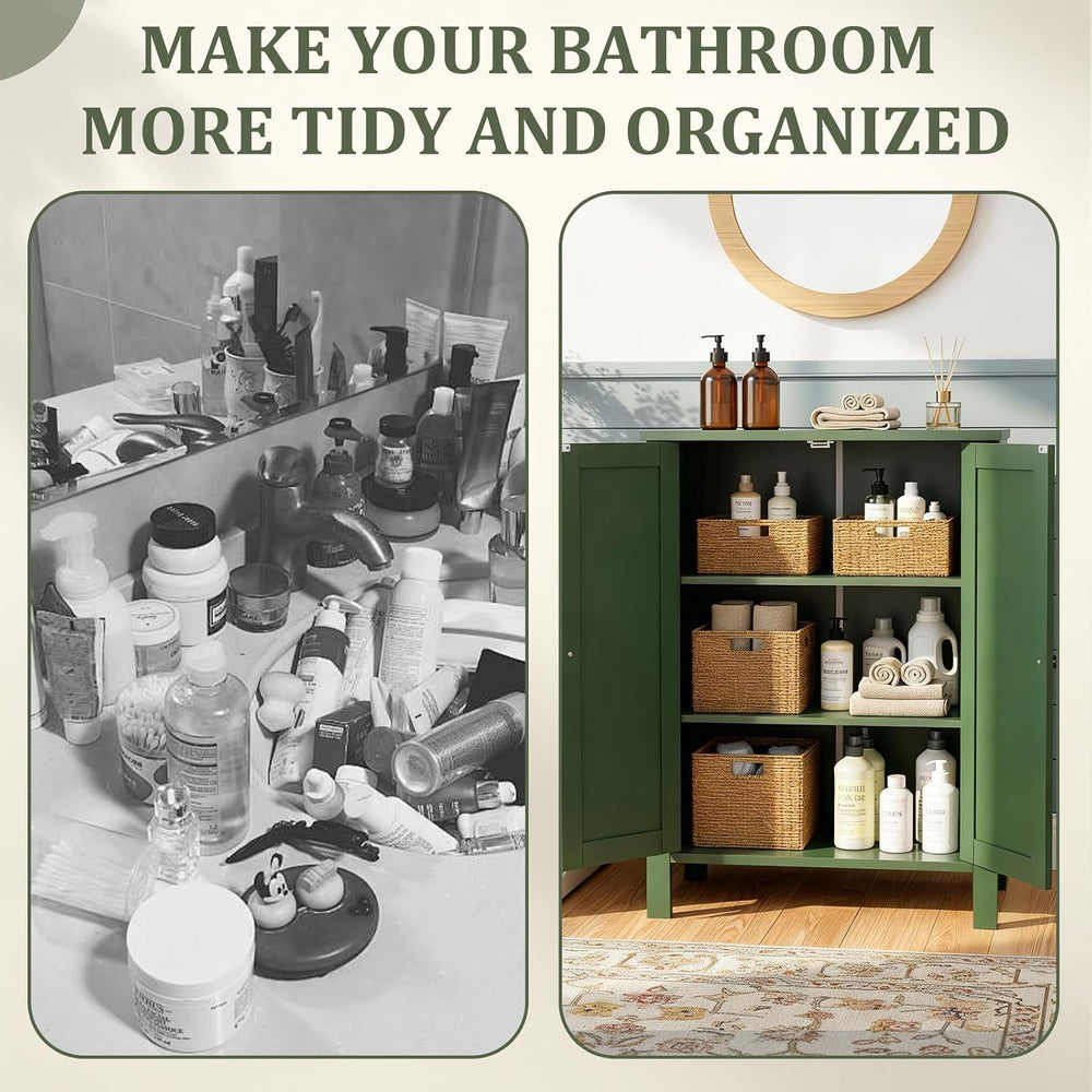 VINGLI Green Bathroom Storage Cabinet Free Standing, Wooden Floor Cabinet wit...