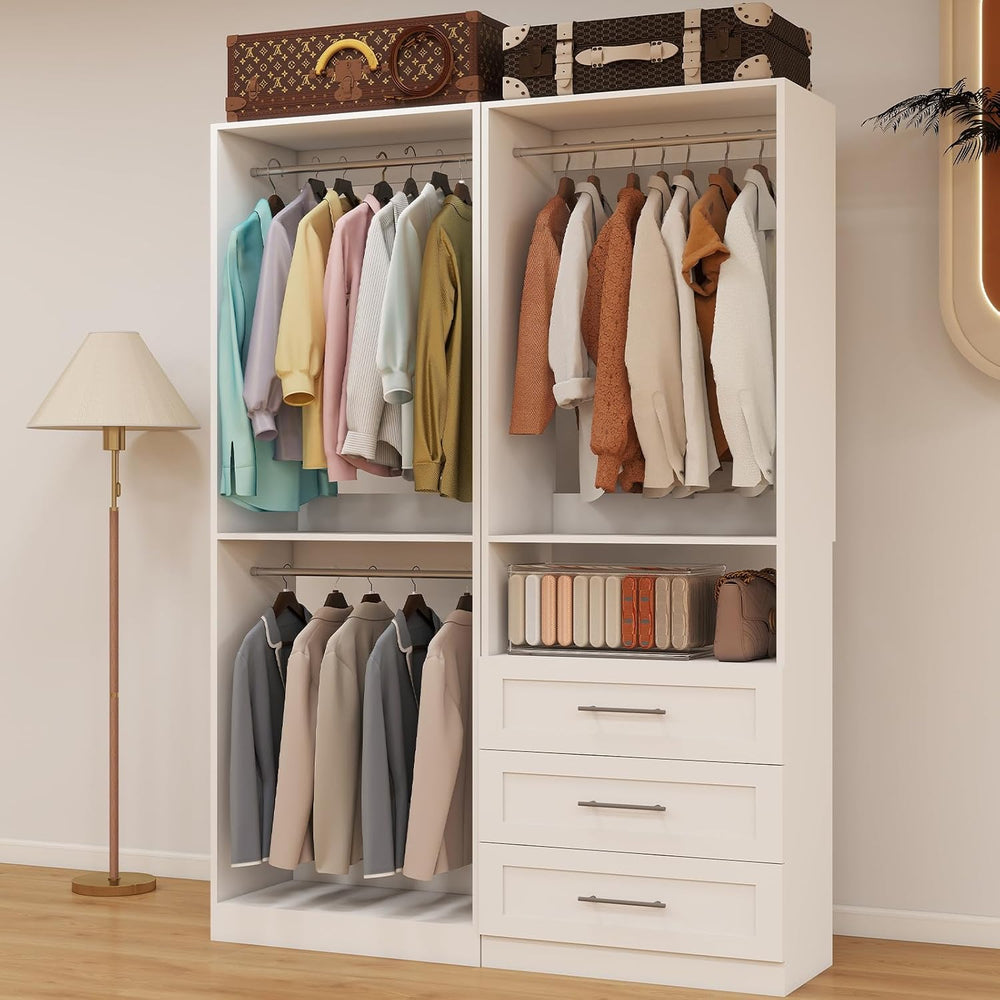 Closet System with 3 Drawers, 4FT-10FT Closet Organizer Systems with 5 Hangin...