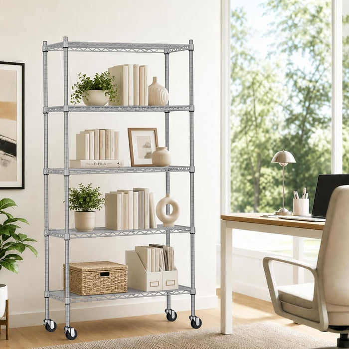 5 Tier Wire Shelving Unit, 61" H Heavy Duty Metal Storage Shelves
